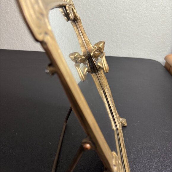 Art Deco Art Nouveau Period Tabletop, Solid Brass Mirror with Woman Figure - Picture 11 of 13